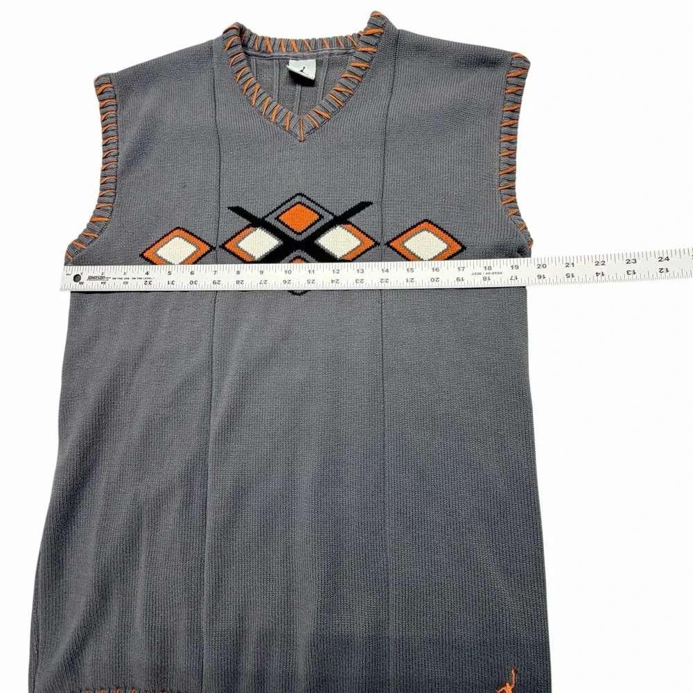 Nike Air Jordan Argyle Sweater Vest Mens Gray Orange V Neck Jumpman Golf Size L